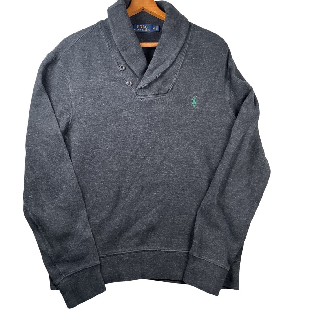 Polo Ralph Lauren Shawl Collar Sweatshirt Mens Medium Grey Cotton Pullover